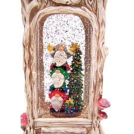 Gnome Village Lighted Water Lantern - 11.5-Inch Holiday Decoration with Swirling Glitter and Festive Tree