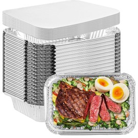 SENENQU Set of 50 Grill Aluminium Bowls with Lids 1900 ml - Disposable Aluminium Foil Bowls with Lid for Baking, Roasting, Cooking, Small Containers - 26 x 19 cm
