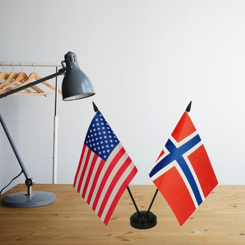 US American & Norway Friendship Table Flag Display, American &