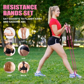 Resistance Bands, Exercise Bands with Handles, Fitness Bands, Workout Bands with Door Anchor and Ankle Straps, for Heavy Resistance Training, Physical Therapy, Shape Body, Yoga, Home Workout Set