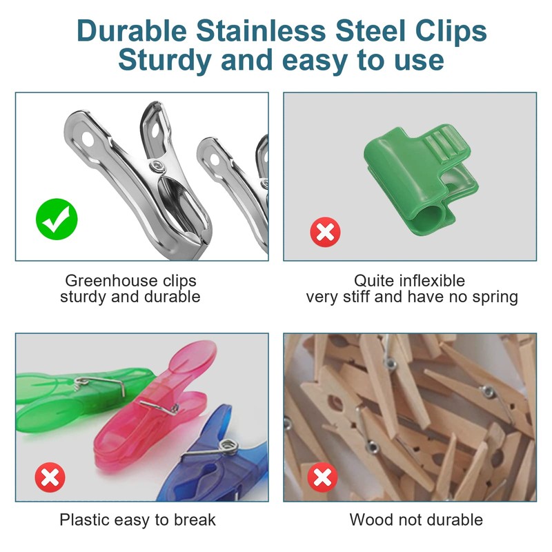 40 PCS Garden Clips for Netting, Stainless Steel Greenhouse Clamps,