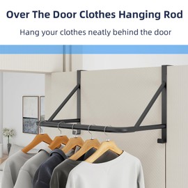 CHJgroup Over The Door Clothes Hanger Rod, Metal Over The Door Hanger for Clothes, Over The Door Clothes Drying Rack for Bedroom, Washroom, Fits Door Up to 1.97", Black