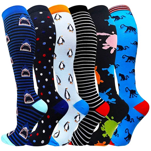 Compression Socks For Women&Men 1/3/6 Pairs - Best Medical for Running Athletic Flight Travel Circulation Recovery, 20-30mmHg (Multicoloured1-6 Pairs, Small/Medium)