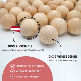 EV® Wooden Balls without Hole - 6 Pieces 60 mm Diameter - Made in Austria - Large Wooden Beads without Drilling, Turned Made of High-Quality Beech Wood
