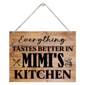 Hanging Wooden Kitchen Gifts, Grandma's Gift, Mother's Day Gift, Thanksgiving Gifts for Mom from Daughter Son, Everything Tastes Better in Mimi's kitchen Sign, Rustic Farmhouse Sign 15x11.4 Inches