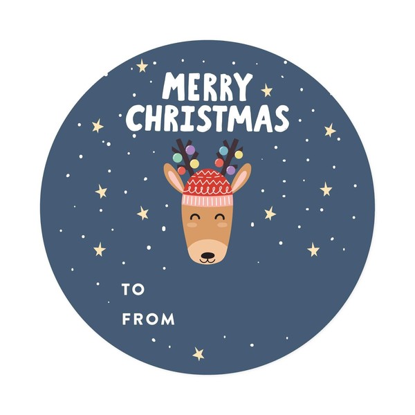 Andaz Press Christmas Round Circle Gift Sticker Labels, Reindeer with Christmas Lights, Merry Christmas, to from, 40-Pack, Envelope Stationery Seals