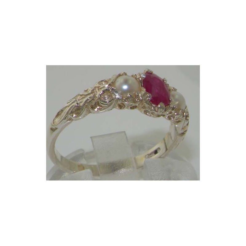 LetsBuyGold 925 Sterling Silver Real Genuine Ruby and Cultured Pearl