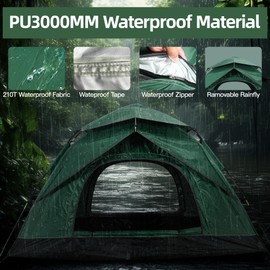 Toncoke Tents for Camping, 2/3/4 Person Instant Pop Up Dome Family Camping Tent, Waterproof Windproof 60s Automatic Setup Portable Outdoor Tent for Camping, Backpacking, Hiking, Backyard, Festivals