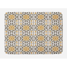 Ambesonne Turkish Pattern Bath Mat, Tiles of Pastel Colored Spiral Geometry with Scroll Details, Plush Bathroom Decor Mat with Non Slip Backing, 29.5" X 17.5", Coffee White
