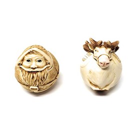 Harmony Kingdom - Roly Polys "Nick & Rudy - US Version - Vivid Set Of 2" Christmas Santa And Reindeer Figurine