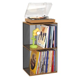 Honkazita 3 Tiers Record Holder Turntable-compatible Desktop,DIY Stackable Vinyl Record Storage 100-140 Records Album Storage Cube Wooden Organizer Crate Records Record Vinyl Storage, Non-detachable