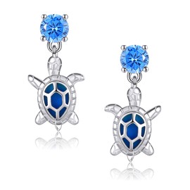 925 Sterling Silver Turtle Earrings For Women Created Opal Turtle Dangle Earrings Ocean Theme Jewelry Presents Mom