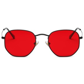 RUNHUIS Retro Polygon Sunglasses for Men and Women, Fashionable Square Glasses, Ultralight Metal Frame, black/red