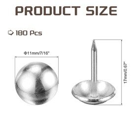 MECCANIXITY Upholstery Tacks for Furniture, 7/16 Inch (11 x 17mm) Metal Round Silver Thumb Tacks for Wall Decorative Upholstery Nails DIY Project Home Decor, Pack of 180