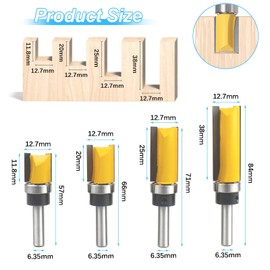 Yuentoen 4 Pieces Flush Cutter Ball Bearing Top, Flush Cutter 1/4 Inch Shank, Ent Flush Cutter, Edges Copy Cutter with Ball Bearing, Groove Cutter Flush Cutter Set Woodworking Cutting Tool for Wood