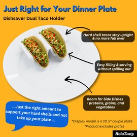 DishSaver Taco Shell Holder Ceramic, Dual Taco Stand for Plates - Compact Taco Rack 2-Slot for Street/Hard Shell Tacos, Party Taco Server Mini Taco Holder, Taco Heater for Microwave Oven - Set of 2