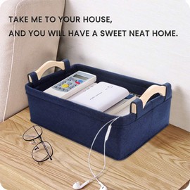 KWLET Rectangle Storage Baskets Navy Blue Storage Baskets Soft Decorative Storage Baskets Nursery Storage Basket Bins for Books Magazines Album Dog Toys Bra Socks Storage Bins Baskets