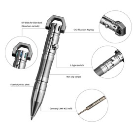 MecArmy TPX8 Mini Brass Pen Luxury Lightweight Retractable Metal Pen Ink Refillable Novelty Pocket EDC Writing Ballpoint Pen with 1 D Keyring