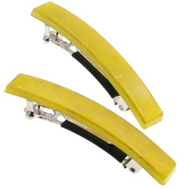 Camila Paris CP3043 French Hair Barrettes Clips for Girls, Set of 2 Yellow Automatic Clasp Strong Hold Grip Hair Clips for Women, No Slip Durable Styling Girls Hair Accessories, Made in France