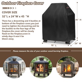 Outdoor Fireplace Cover,Heavy Duty 600D Waterproof Square Chimineas Fireplace Covers,Cover for Panovue Chiminea Fire Pit,32" L x 24" W x 45" H,Black