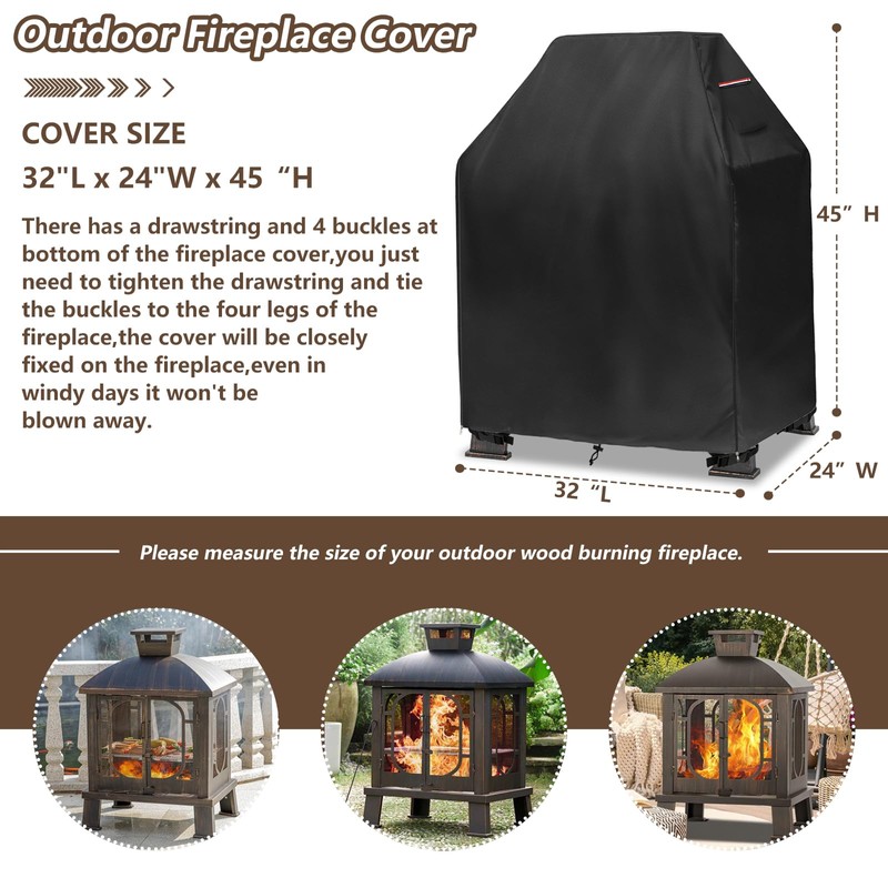 Outdoor Fireplace Cover,Heavy Duty 600D Waterproof Square Chimineas Fireplace Covers,Cover