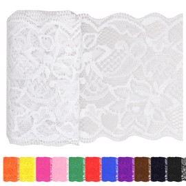Rustark 1Pcs 5 Yard x 3.15 Inch White Lace Fabric Stretch Elastic Trim Lace Fabric Sewing Lace Trim Vintage Lace Trims Lace Ribbon for Craft Sewing Making Gift Wrapping Wedding Decorations