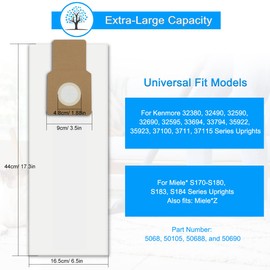 Type U/L/O Vacuum Bags for Kenmore 5068, 50688, 50690, 50105 Upright Vacuum, Style U, L, O Paper Bags for Miele Type Z, S170-S180, S183, S184, for Panasonic Type U-2, 8 Pack, with 1 Foam Filter