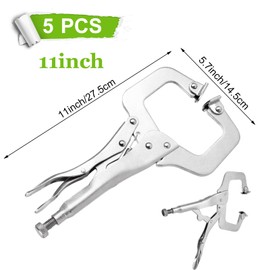 SHUESS 5 Pcs C Clamp Locking Pliers 11 Inch Vise Grip Clamps, Adjustable Welding Clamp with Regular Tip and Swivel Pad for Woodworking, Carpentry, Cabinetry, Welding and Repair
