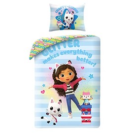 Gabby's Dollhouse Single Duvet Cover & Pillow Case Set - Soft & Breathable 100% Cotton Bedding Duvet Cover with Pillowcase - Reversible Duvet Cover for Kids, Girls