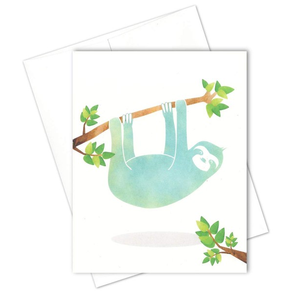 Hanging Sloth All Occasion Blank Note Card - Size 4.25" X 5.5" by Nerdy Words