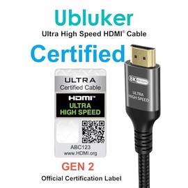 Ubluker Cable HDMI 10K 8K 4K 48Gbps 2.5M, Certificado Ultra Alta Velocidad 4K 240Hz 144Hz 8K 60Hz 0.01ms HDR10+ ARC eARC HDCP2.3 TV PC Monitor Proyect