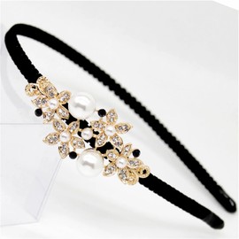 Crystal Flower Butterfly Hair Hoop Rhinestone Pearl Headband 1920s French Hair Band Vintage Velvet Hair styling Headpiece Accessories for Women(Black B)