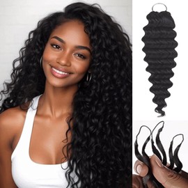 IDN Human Crochet Hair Knotless Pre Separated Bulk, 18 Inch 60g Feather Line Crochet Hair Braids, Deep Wave Natural Black Invisiable Knot Hair Extensions For Women Girl Kids