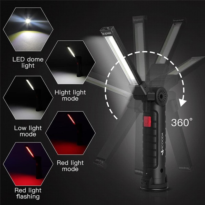 VICOODA Rechargeable LED Work Light with Magnetic Base, USB 360°