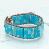 MLD Trading Turquoise Beaded Bracelet w/ Vintage Clasp, Adjustable Leather