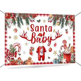 Mocsicka Christmas Baby Shower Backdrop Red Santa Baby Xmas Backdrop Banner Kids Newborn Winter Wonderland Baby Shower Party Decorations Supplies 70.8 x 43.3 Inch