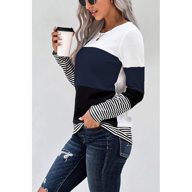 SWEET POISON Womens Color Block Long Sleeve Tshirts Elegant Trendy