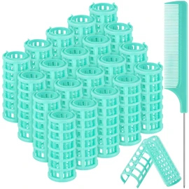 20 rodillos de pelo a presión, 0,98 pulgadas/2,5 cm de plástico rizadores de pelo con cola de rata, peine de acero para pelo corto, herramientas de peinado, color verde claro