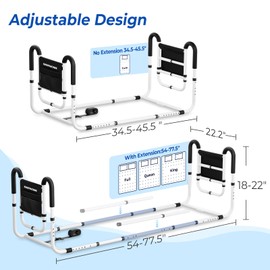 KingPavonini Dual Side Bed Rails for Elderly Adults Safety ASTM-Approved, 2026 Upgrade Ergonomic U-Handles & 4-Bar Anti-Tip Support, 350lb Bed Rails for Seniors with Storage Bag, No-Tools, Model BM10