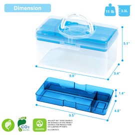 livinbox Clear Light Blue Plastic Multipurpose Portable Handled Organizer Storage Box/Case with Removable Tray