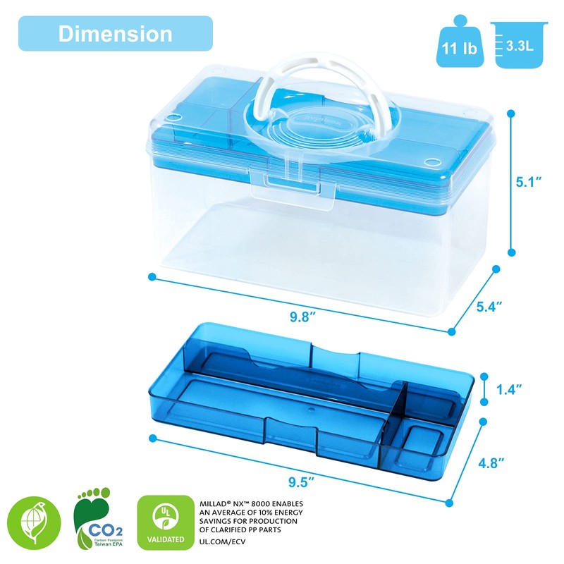 livinbox Clear Light Blue Plastic Multipurpose Portable Handled Organizer Storage