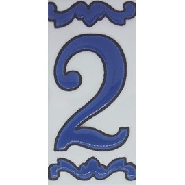 House Numbers Ceramic Tile Letters & Frame Spanish Blue Design Tile Size 10cm H x 5cm W Number Frame Size 2 to 13 tiles (Number 2)