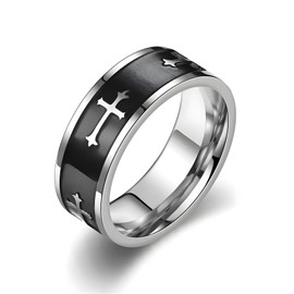 HJIMMNHONG Mens Women Stainless Steel Cross Ring for Party Christain Baptism Men Wedding Bands Faith Promise Statement Rings,Size9