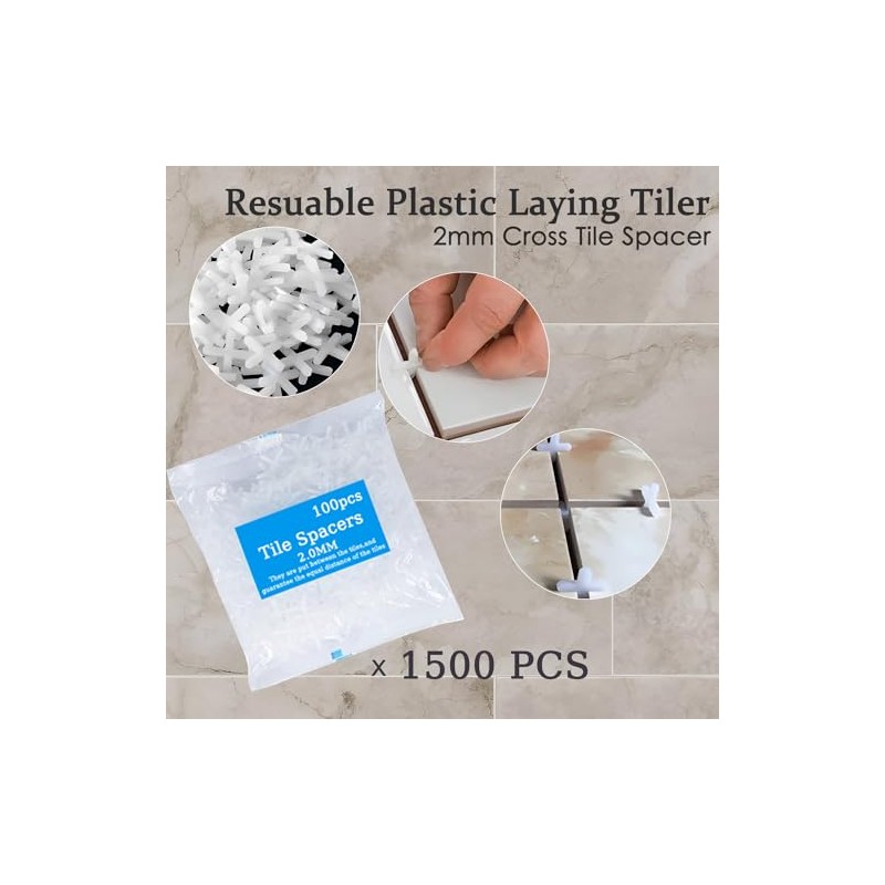 Tile Leveling System Kit,300pcs Reusable 1/16" Tile Leveler Spacers+1500pcs Cross-shaped