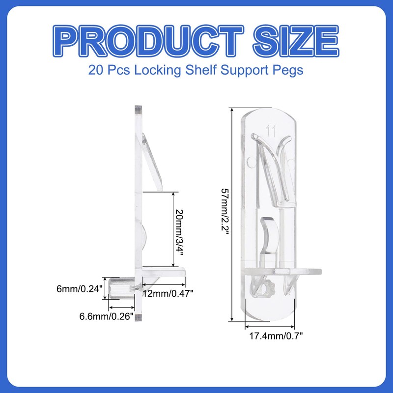 PATIKIL Locking Shelf Support Pegs, 20 Pcs Plastic Cabinet Shelf