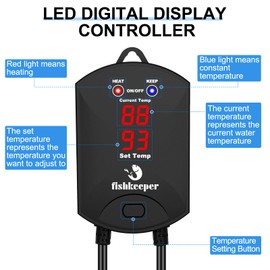 fishkeeper Aquarium Heater, 500 W Adjustable Fish Tank Heater with Digital Display Controller, Submersible Water Heater with Thermostat Over-Temperature Protection for Saltwater Freshwater 66-132 Gal