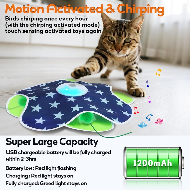 Oxawo Interactive Cat Toys Auto Moving Feather Concealed in Mat,Motion
