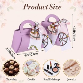 MAQUITA 32 Pcs PU Leather Purse Gift Bags with Handles, Ribbon Candy Wedding Purse Party Favor Bags, Reusable Valentines Candy Boxes for Baby Showers Christmas Birthday Wedding (Purple)