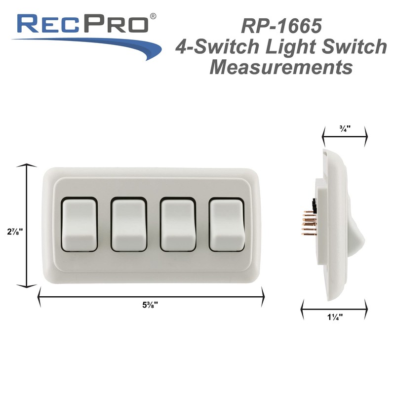 RecPro RV Switch SPST On/Off 4 Gang Bezel | 12V