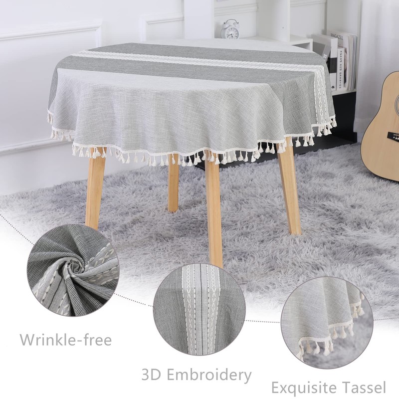SUCHDECO Linen Tablecloth Round 140 cm Washable Cotton Tablecloth Wrinkle-Free